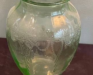 Anchor Hocking Cameo Ballerina Green Uranium Depression Glass Vase