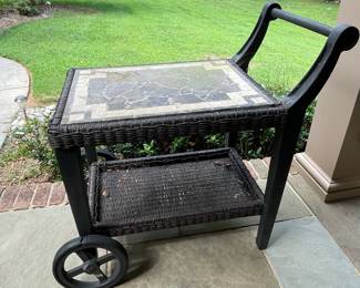 Wicker and Stone Top Serving Cart