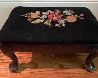 Vintage Queen Anne Style Needlepoint Footstool