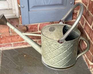 Vintage Galvanized Steel Watering Can with Diamond Embossing