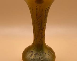 Vintage Etched Brass Bud Vase, Made in India