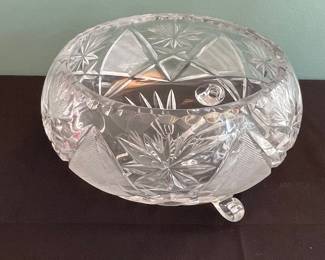 American Brilliant Period Cut Glass Hobstar Footed Bowl