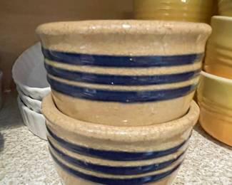 Vintage Robinson Ransbottom Blue Stripe Stoneware Mixing Bowls