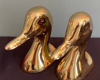 Vintage Solid Brass Mallard Duck Head Bookends