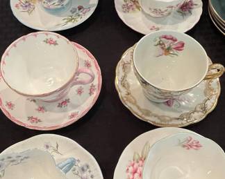 Assorted English Bone China Tea Cups and Saucers