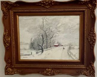 H. Landy Winter Landscape Oil Painting