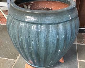 Large Fluted Glazed Garden Planter