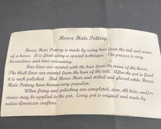 Native American Horse Hair Pottery Vessel