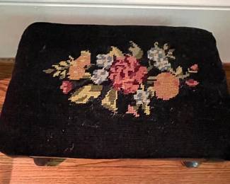 Vintage Queen Anne Style Needlepoint Footstool