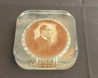 William McKinley Glass Paperweight with Portrait