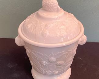 Hobbs Brockunier Blackberry Milk Glass Sugar Bowl