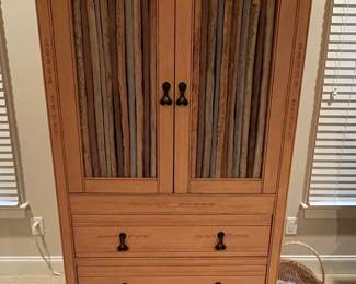 Rustic Twig-Front Armoire with Drawers - Fireside Lodge Hickory Log Style