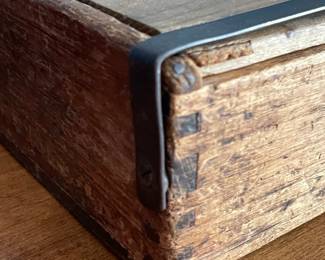 Antique Primitive Wooden Cigar Box with Metal Strapping