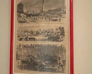 Harper's Weekly Original Wood Engraving: Baltimore Flood Scenes - Hillen Street and Ellicott City