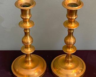 Pair of Vintage Solid Brass Baluster Candlesticks