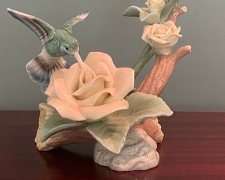 Porcelain Hummingbird and Rose Figurine by Lefton