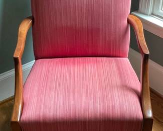 Vintage Pink Striped Upholstered Armchair with Pull-out Footrest