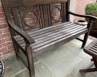 Teak Garden Bench with Circular Motif