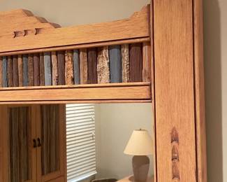 Mission Style Wood Framed Wall Mirror with Slat Inlays