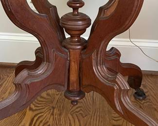 Victorian Walnut Turtle Top Marble-Top Parlor Table