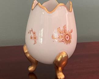 Vintage Limoges France Hand Painted Porcelain Footed Egg Vase