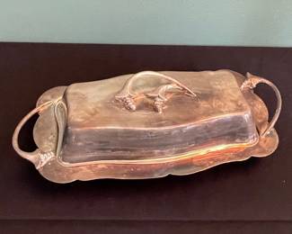Silver-Plated Rectangular Covered Butter Dish with Glass Insert