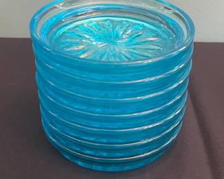 Vintage Hazel Atlas Capri Blue Dot Coasters Set of 7