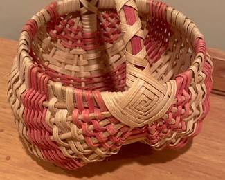 Vintage Bi-Color Woven Basket with Handle