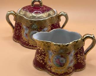 Napon Hand-Painted Porcelain Creamer and Sugar Set