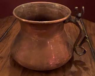 Vintage Hand-Hammered Copper Pot with Anthropomorphic Figural Handle
