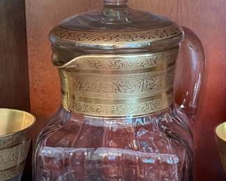 Vintage Tiffin-Franciscan "Rambler Rose" Gold Encrusted Decanter and Stemware Set