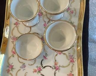 Vintage Nippon Hand Painted Floral Egg Cup Set with Serving Tray