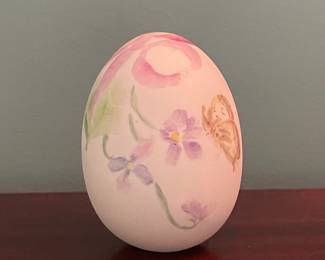 Hand-Painted Porcelain Egg with Floral and Butterfly Motif