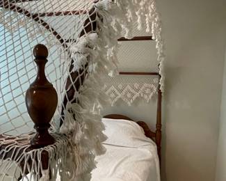 Federal Style Four-Poster Canopy Bed with Macrame Canopy