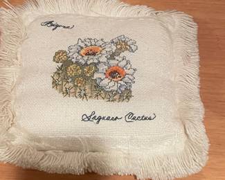 Vintage Arizona Saguaro Cactus Cross-Stitch Pillow