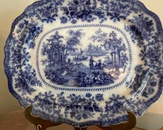Fairy Villas Flow Blue Platter by W. Adams & Sons