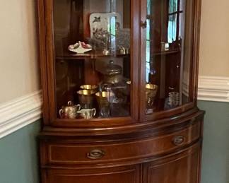 Drexel Federal Style Mahogany Bow-Front Corner Curio Cabinet