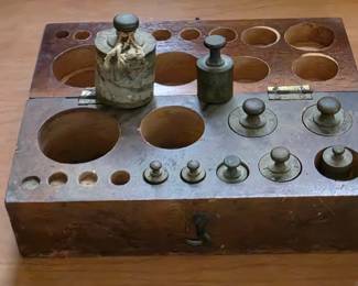 Box with antique weights