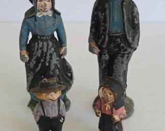 Vintage hand painted cast iron Amish family figurines