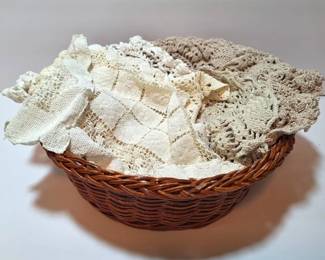 Baskets full of vintage doilies