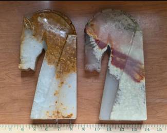 Hand-carved white agate Trojan horse bookends