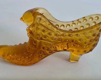 Fenton art glass amber hobnail shoe