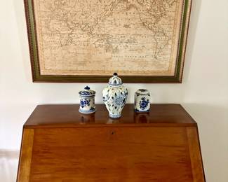 Traditional Drop-Down Secretary Desk & Framed Map
