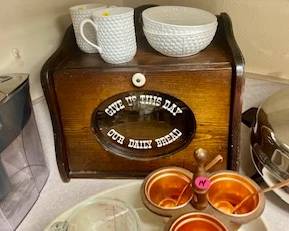Bread Box, Tiffany & Company bowls and mugs