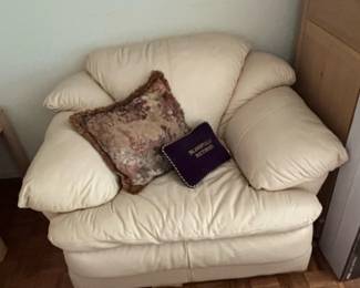 Contemporary Leather Armchair and Ottoman third image