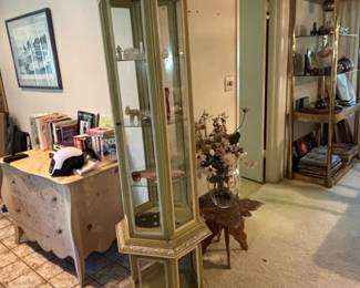 Vintage Hexagonal Painted Curio Display Cabinet