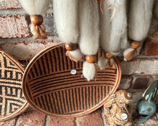 Set of Two African Woven Baskets and Decorative Figurine