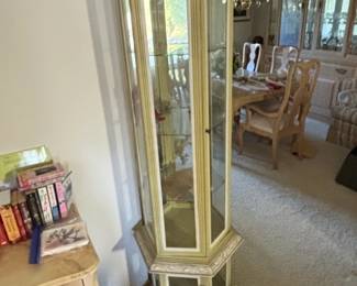 Italian Florentine Style Lighted Corner Curio Cabinet