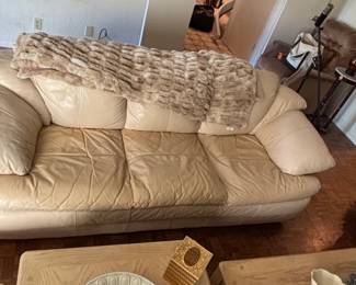 Contemporary Cream Leather Sofa
