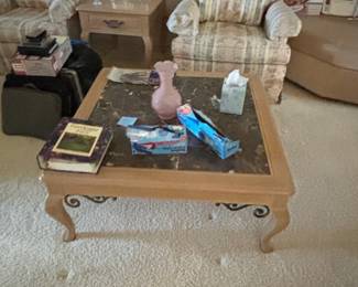 French Provincial Style Coffee Table with Faux Marble Top